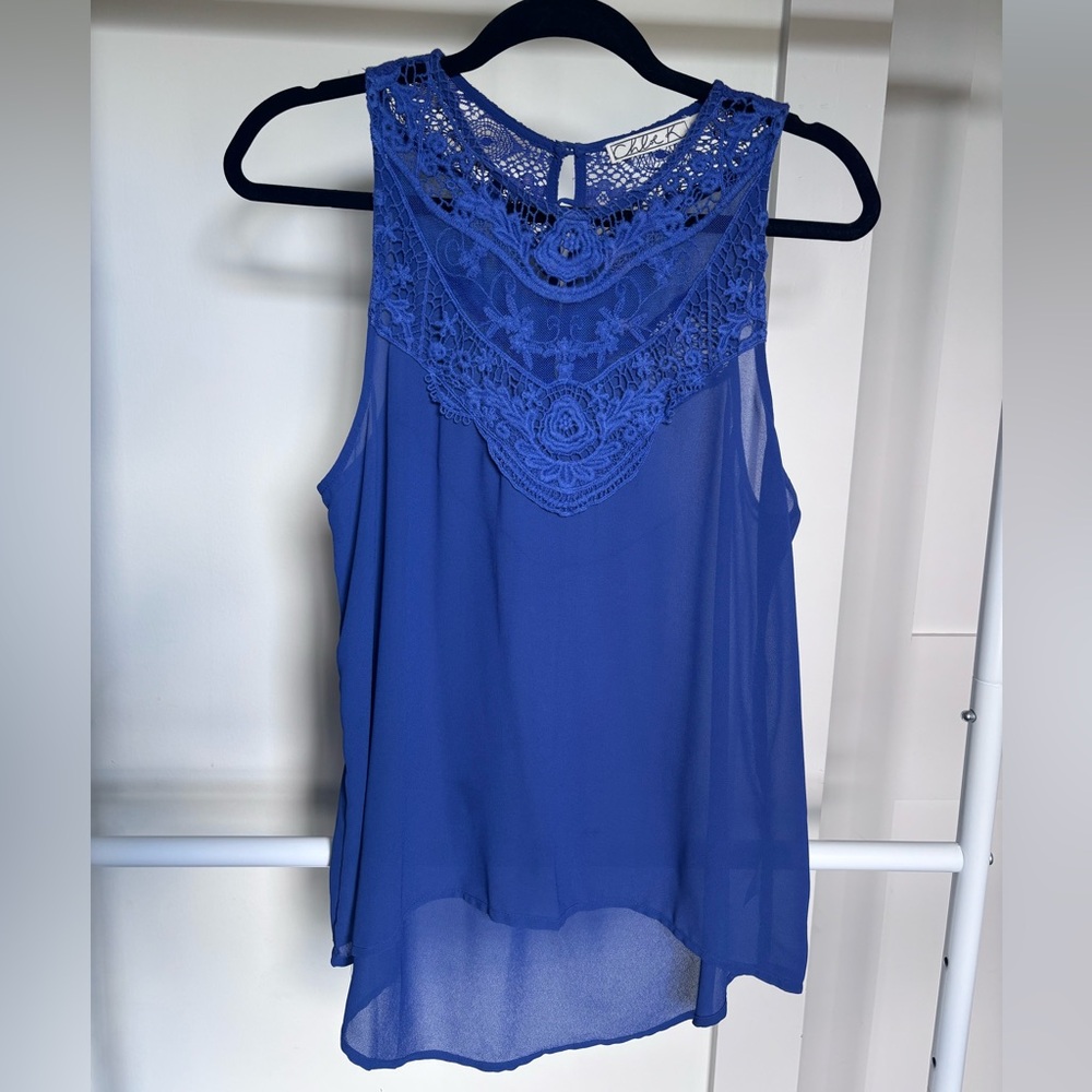 Chloe Blue Sleeveless Tank Top with Lace
